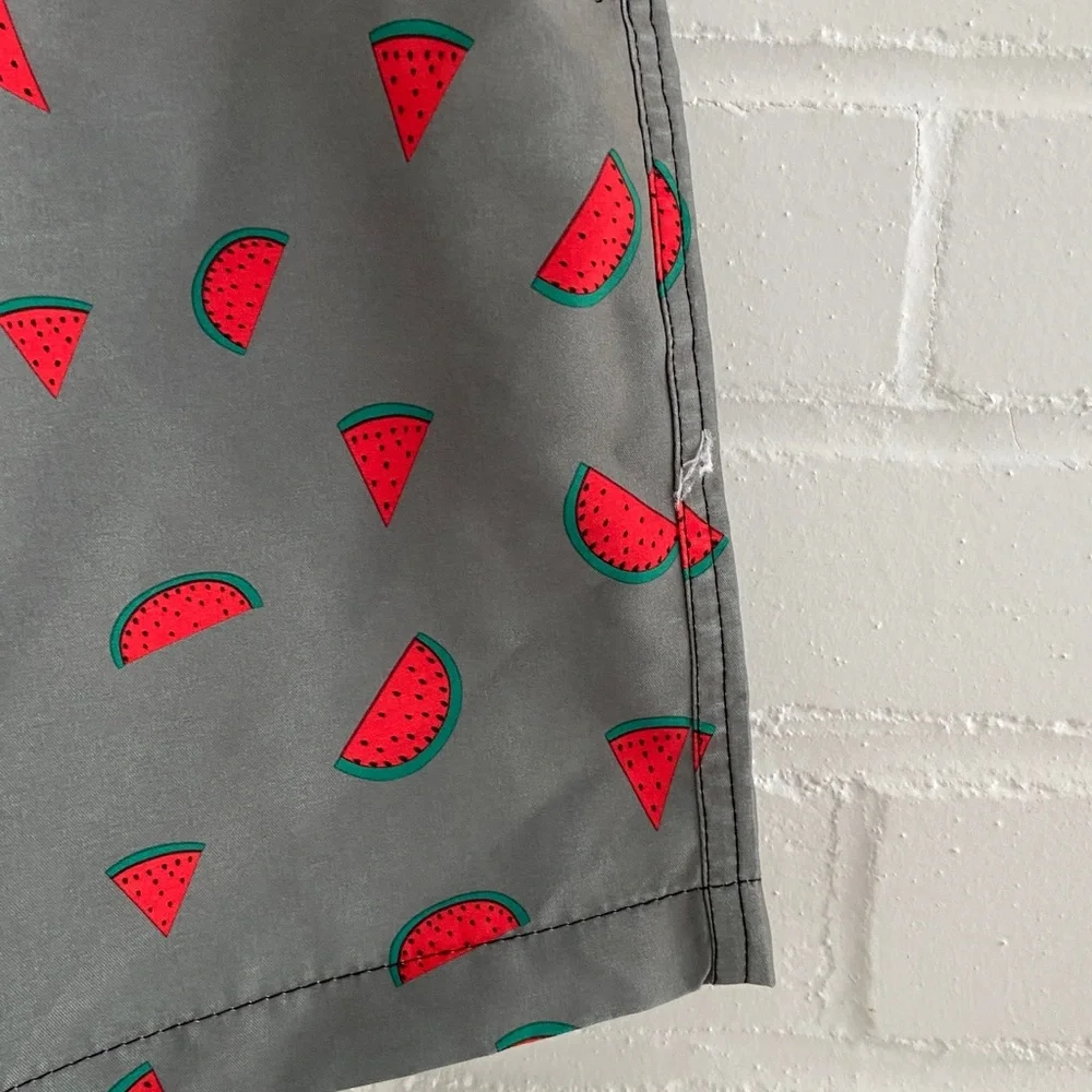 Kurt Creation Francaise Gray Watermelon Print Mens Swim Shorts Size L